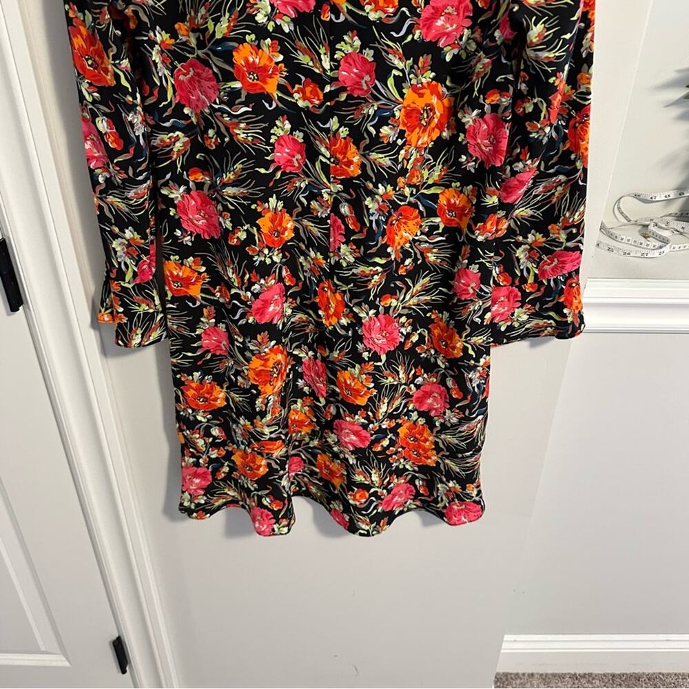 Sandro Paris Black Orange Pink Silk Floral Mini Dress Small - Picture 8 of 16